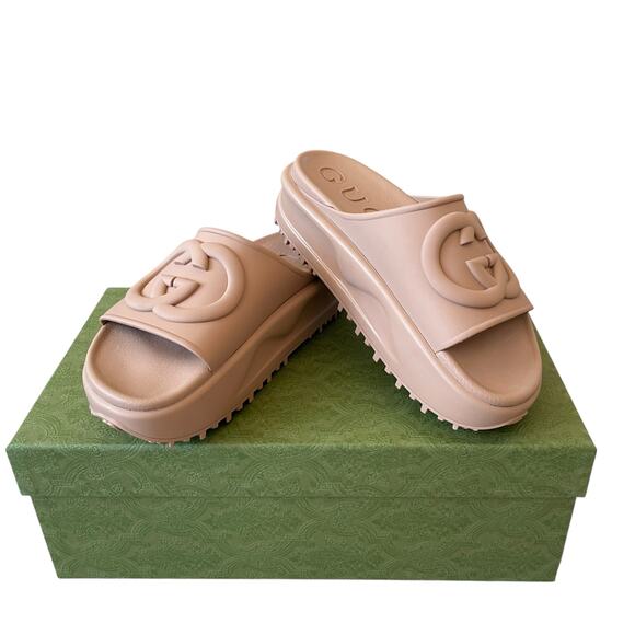 GUCCI Womens GG Rubber Platform Slide Sandals Camel 692845 EU 37, US 7 $650 NEW - Picture 5 of 16